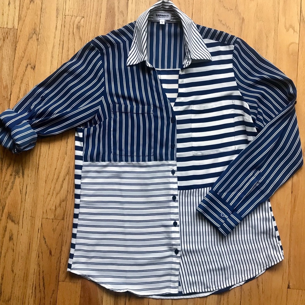 Express Portofino Shirt: Navy and White Stripe